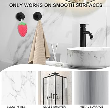 No Drill Suction Cup Hooks for Shower(2,Black)