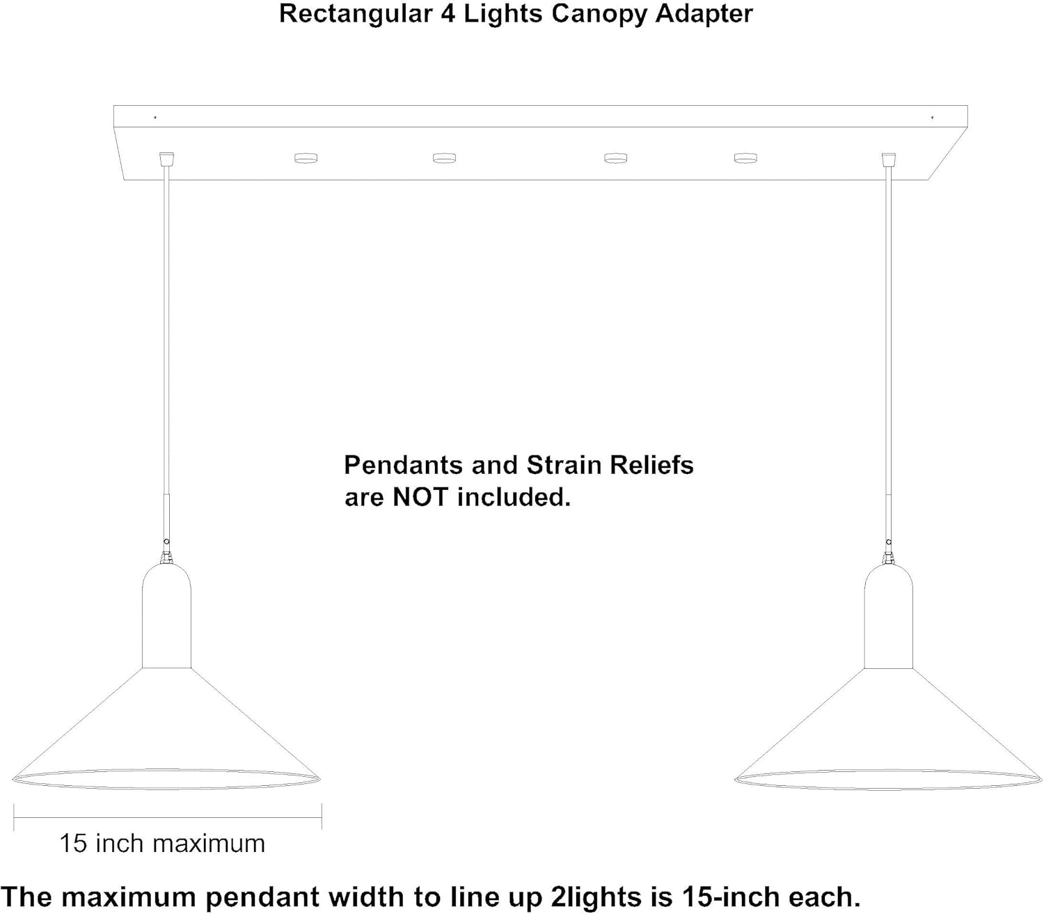 Four Pendant Light Linear Canopy Accessory Light Kit, 38 inch Flush Mount Cluster Canopy, Hanging 4 Lights with One Outlet Box for Kitchen Island, Mounting Hardware Included, Matte Black