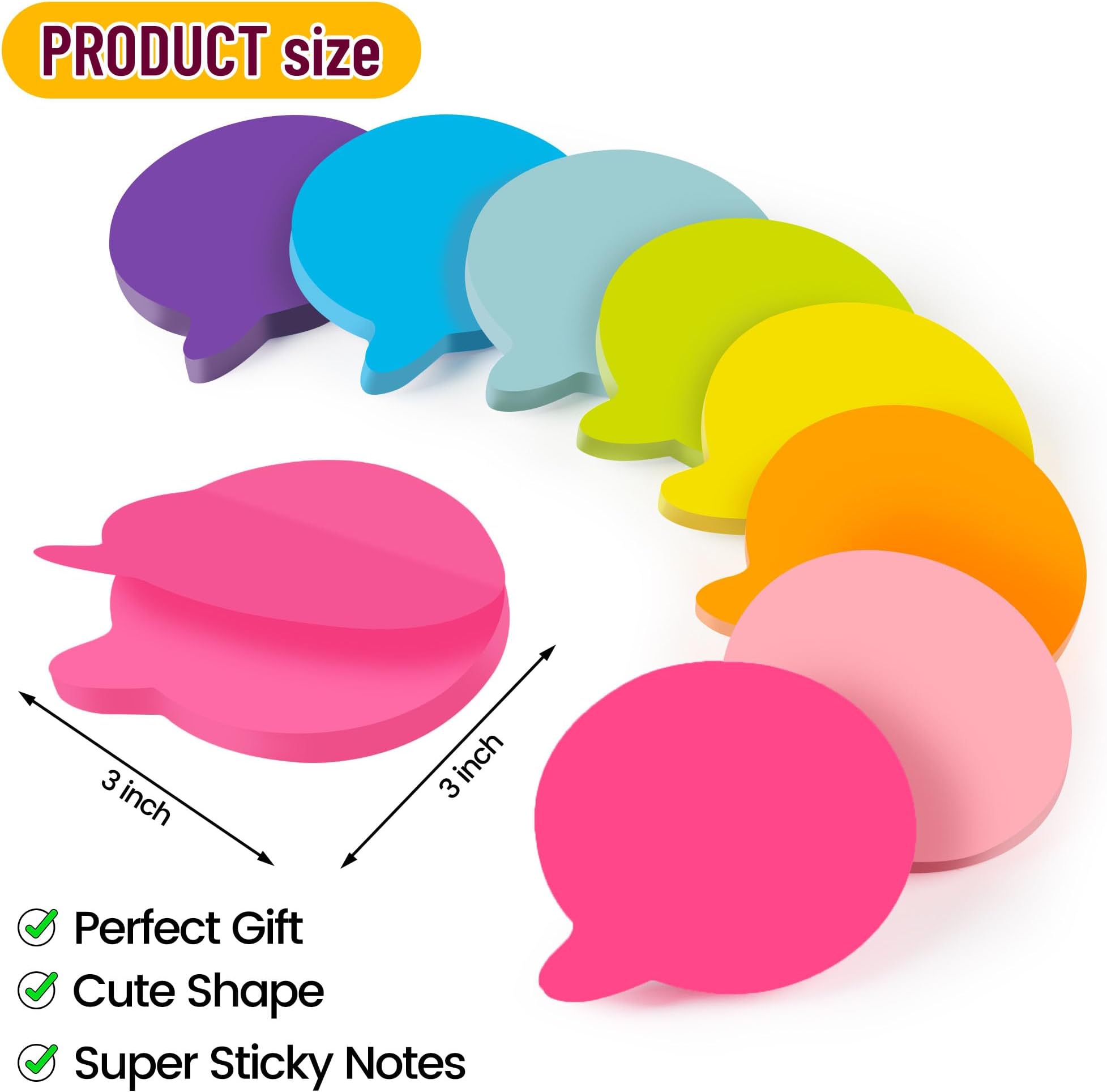 Bubble Sticky Notes 3x3 in, 8 Pads, Super Cute Bright Color Strong Adhesive Post, Clean Removal, 82 Sheets/pad
