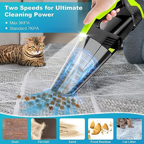 Image of Blestan Cordless Car Vacuum Lightweight High Power Handheld Vacuum Cleaner with LED Light, Hand Vacuum for Car Home Office and Pet Hair, Blackgreen