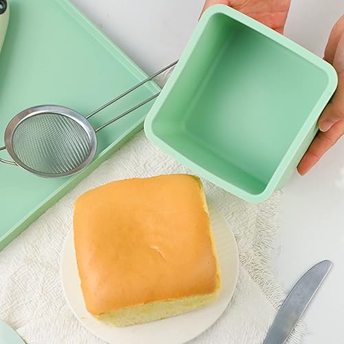 Miniatura 5 de Moldes de silicona para tartas, moldes cuadrados para hornear de 5 pulgadas, 2 piezas, antiadherentes de grado alimenticio, molde para pan de pan de