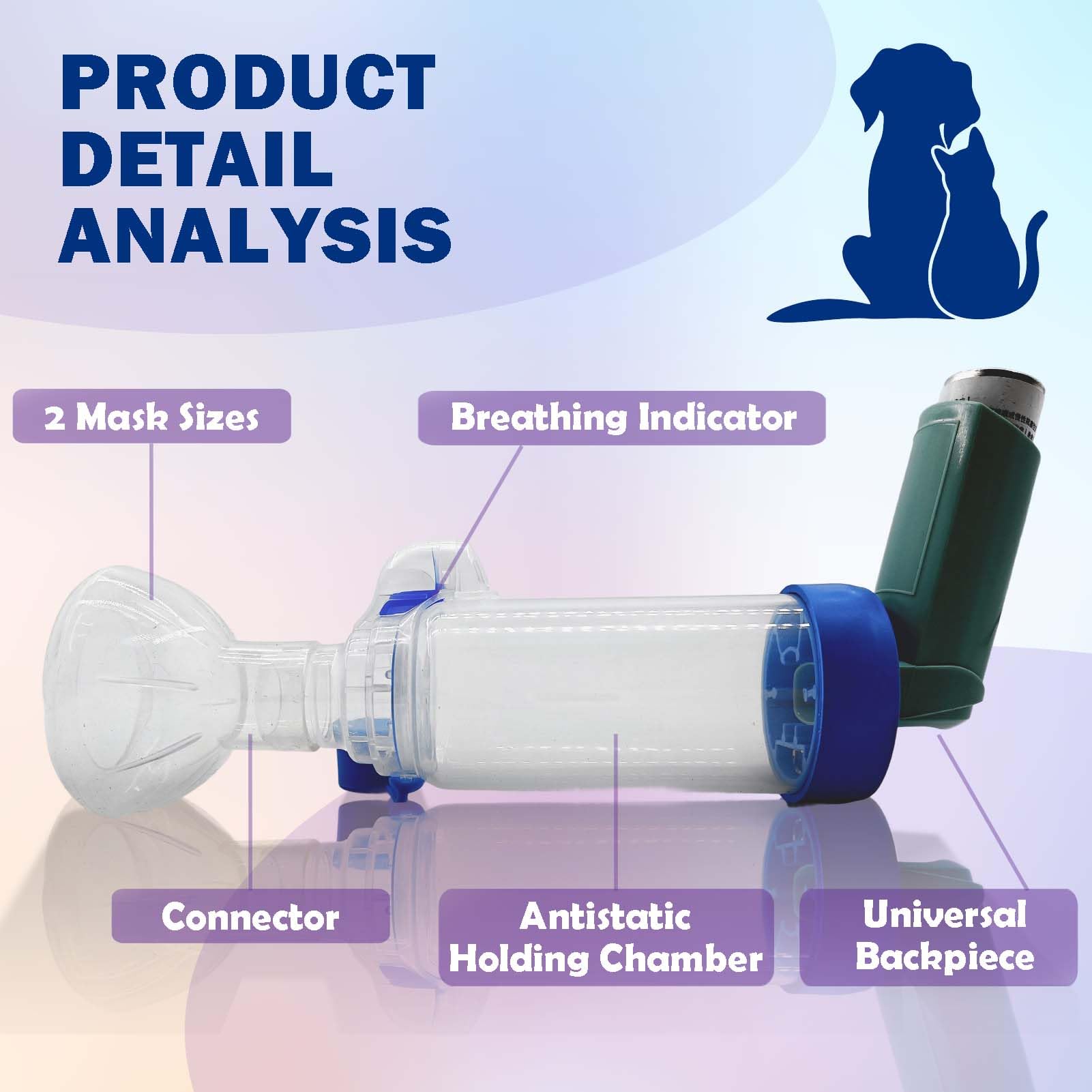 cámara de inhalación para Gatos o Perros con máscaras de 2 tamaños, cámara de Aerosol con indicador de Flujo de respiración, Compatible con Cualquier MDI