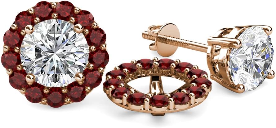 Round Red Garnet 0.96 ctw Halo Jackets for Stud Earrings in 14K Gold