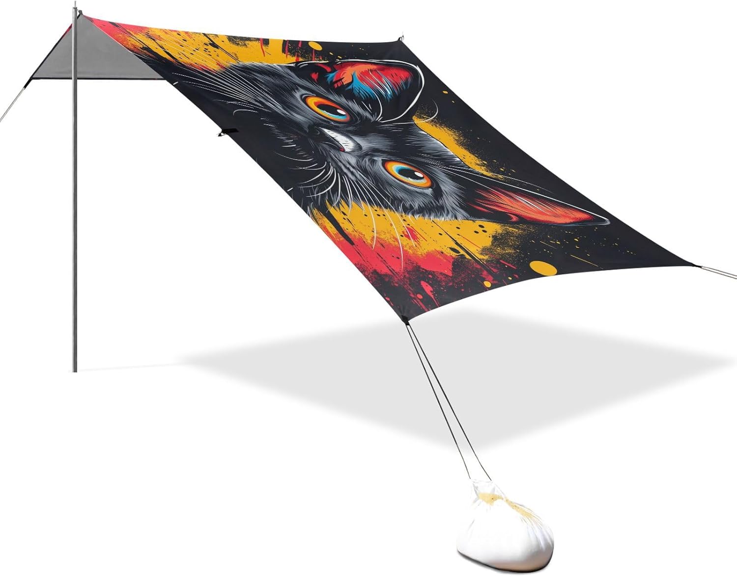 ALAZA Black Cat Art Beach Tent Sun Shelter UPF50+ Protection Beach Shade Canopy w/ 4 Sandbags for Outdoor Camping, Fishing, Backyard Fun, Picnic, 10x9 ft