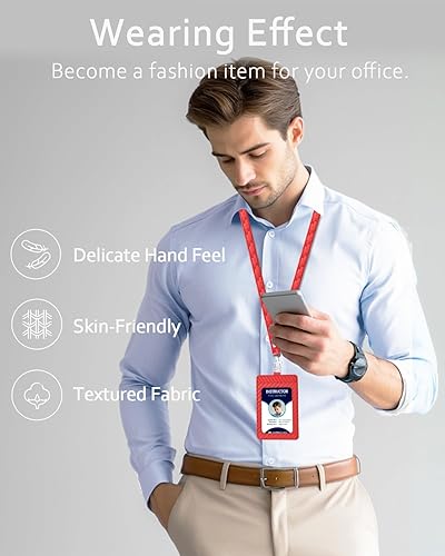 Miniatura 9 de Soporte para tarjetas de identificación de fibra de carbono con cordón para el trabajo, elegante y duradero, con doble capacidad para tarjetas,