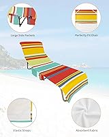 Vista 3 de Coloridas fundas verticales para silla de playa con bolsillos, funda de microfibra de secado rápido, fundas de silla de piscina naranja, toalla
