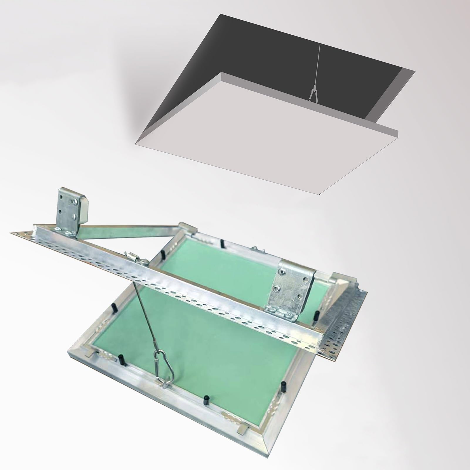 Compuerta de inspección invisible y pintable para techos con trampilla de acceso desplegable