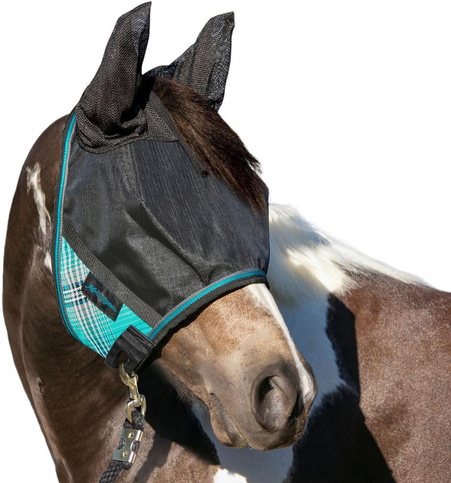 Kensington 90% UV Fly Mask Halter CatchMask UViator - with Ears & Forelock Freedom Web Trim * Roomy Fit, Size: L (Average Horse) Color: 2021-Atlantis