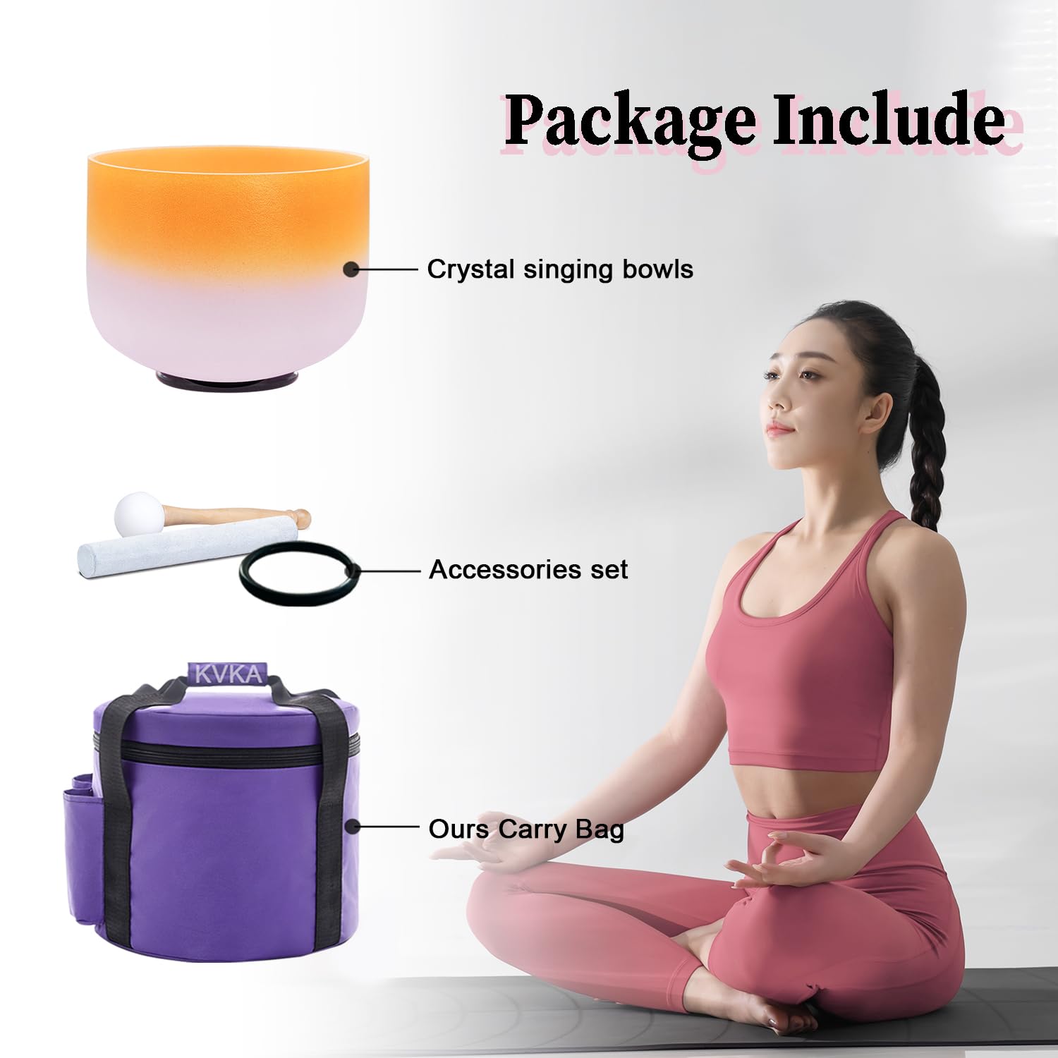 KVKA Bol chantant - 20 cm - Note D - 432 Hz - Chakra orange et rose - Pour yoga, méditation, relaxation, soulagement du stress - Avec sac de transport