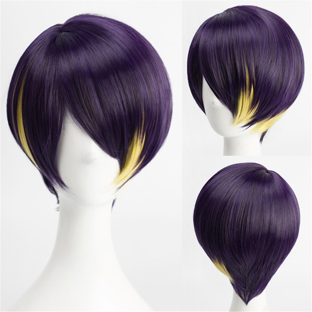 Xingwang Queen Anime Cosplay Wig Short Straight Purple Black Yellow Mixed Hair Synthetic Wigs with free Cap