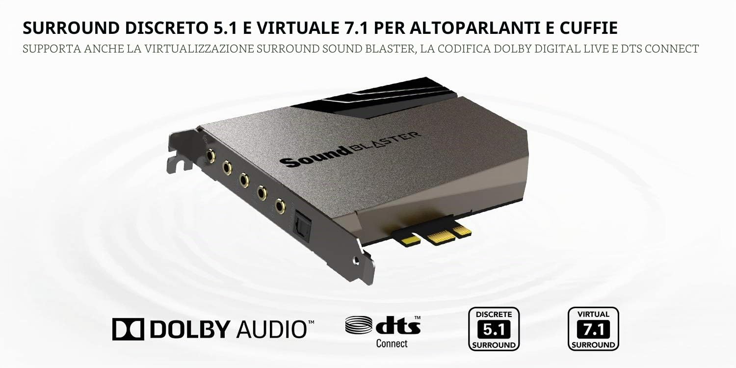 Creative Sound Blaster AE-7 - Scheda audio DAC/amplificatore PCI-e ad alta risoluzione con biamplificatore per cuffie Xamp Discreet e modulo di controllo audio grigio/nero