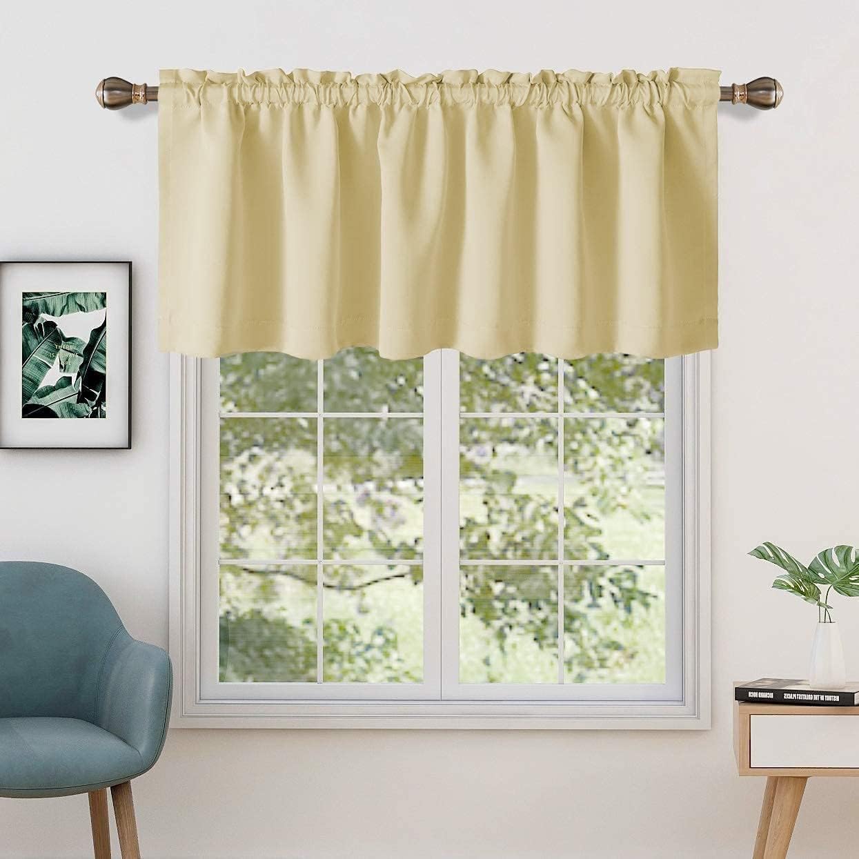 Valances for Windows - Room Darkening Kitchen Curtain Valances Rod Pocket Bathroom Valances for Living Room, Bedroom, Cafe ( Dark Chocolate, 42 Inch Wide by 12 Inch Long- 1 Panel)