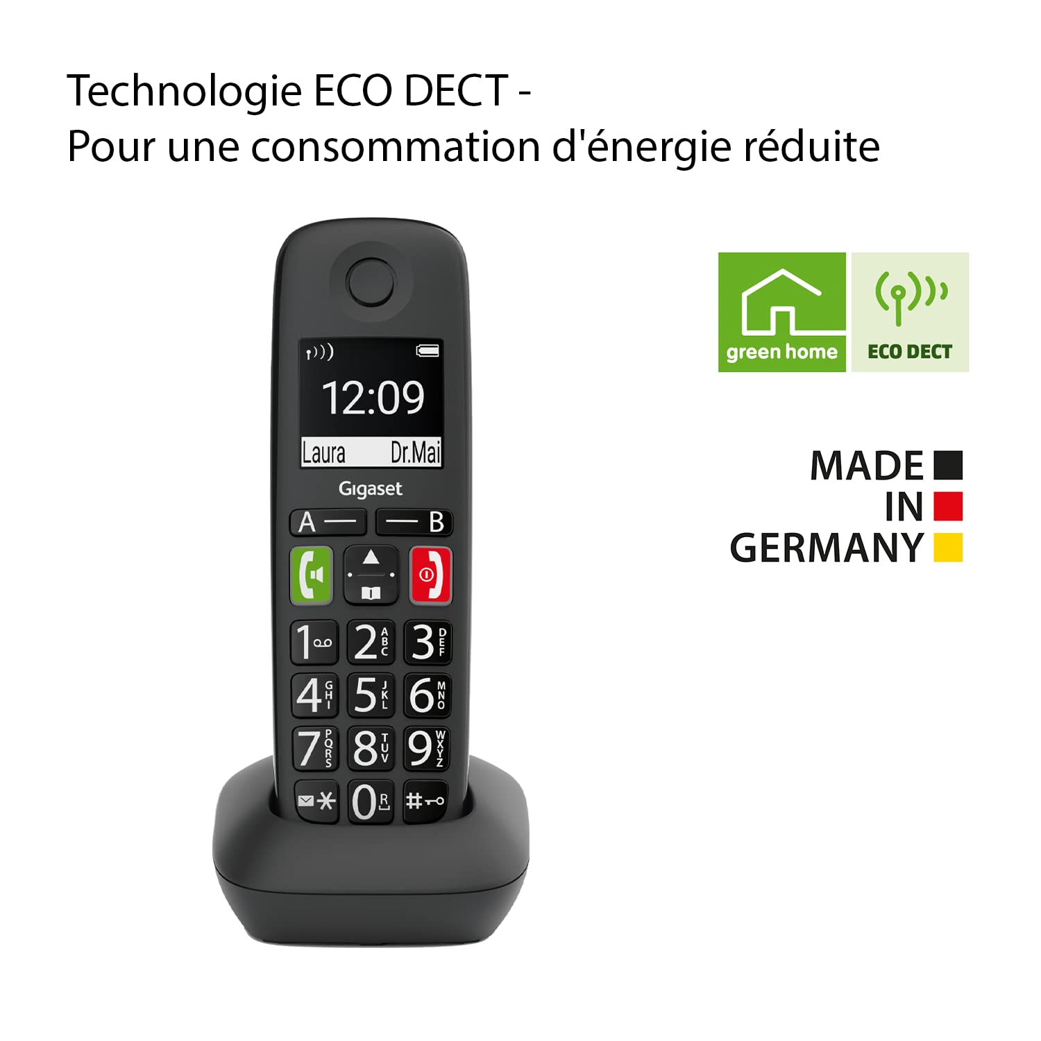 Gigaset Easy HX - schnurloses Senioren DECT-Telefon für Router und DECT-Basis, Fritzbox, Speedport kompatibel - hörgerätekompatibel - Verstärkerfunktion - großes Display, anthrazit-grau