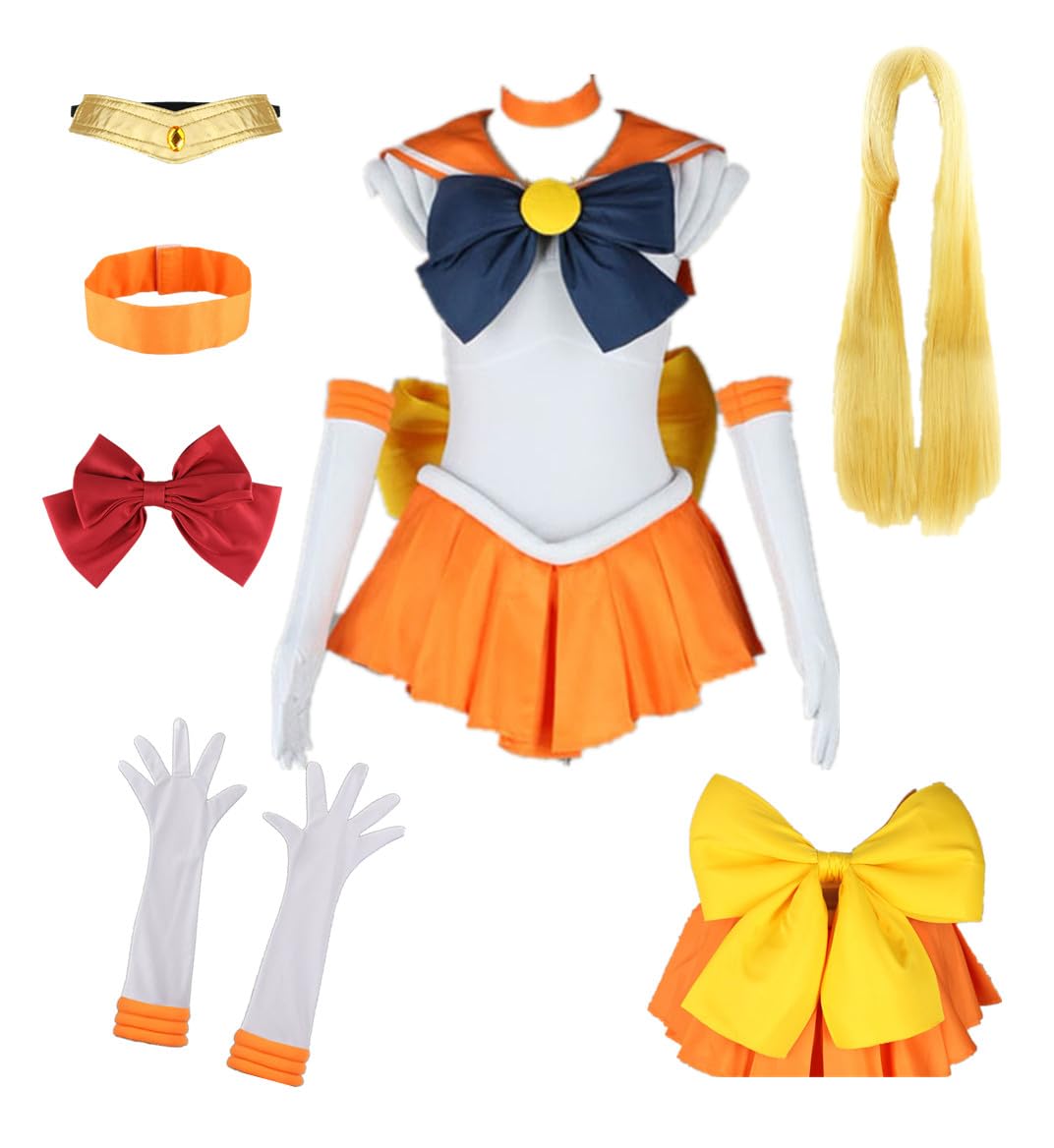 YOUYIUS size Women's Venus Cosplay Costumes Wig Orange skirt suit (M)