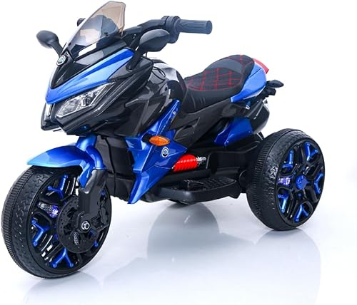 Motocicleta para niños, juguete eléctrico de 3 ruedas con luces LED, ruedas de entrenamiento y asiento de poliuretano, recargable de 12 V, capacidad