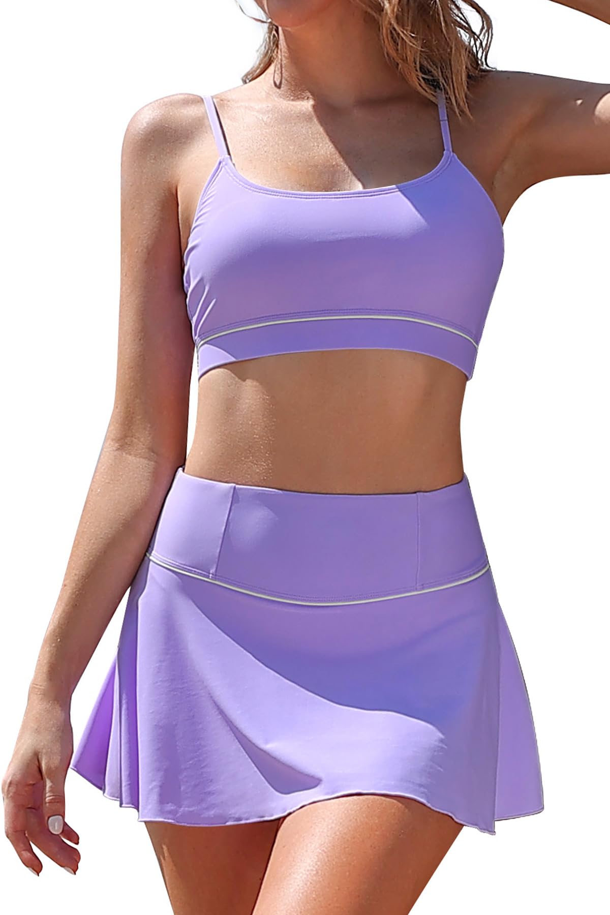 SHEKINI Bikini voor dames, buikcontrole, U-hals, badpak, zwemrok met hoge taille, zwart-oranje, S SHEKINI Bikini voor dames, buikcontrole, U-hals, badpak, zwemrok met hoge taille, zwart-oranje, S