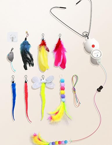 Miniatura 7 de FEELNEEDY Juguetes interactivos láser para gatos, luz LED, 8 piezas de repuesto con recambios de campana, juguete de plumas y ratón, juguetes