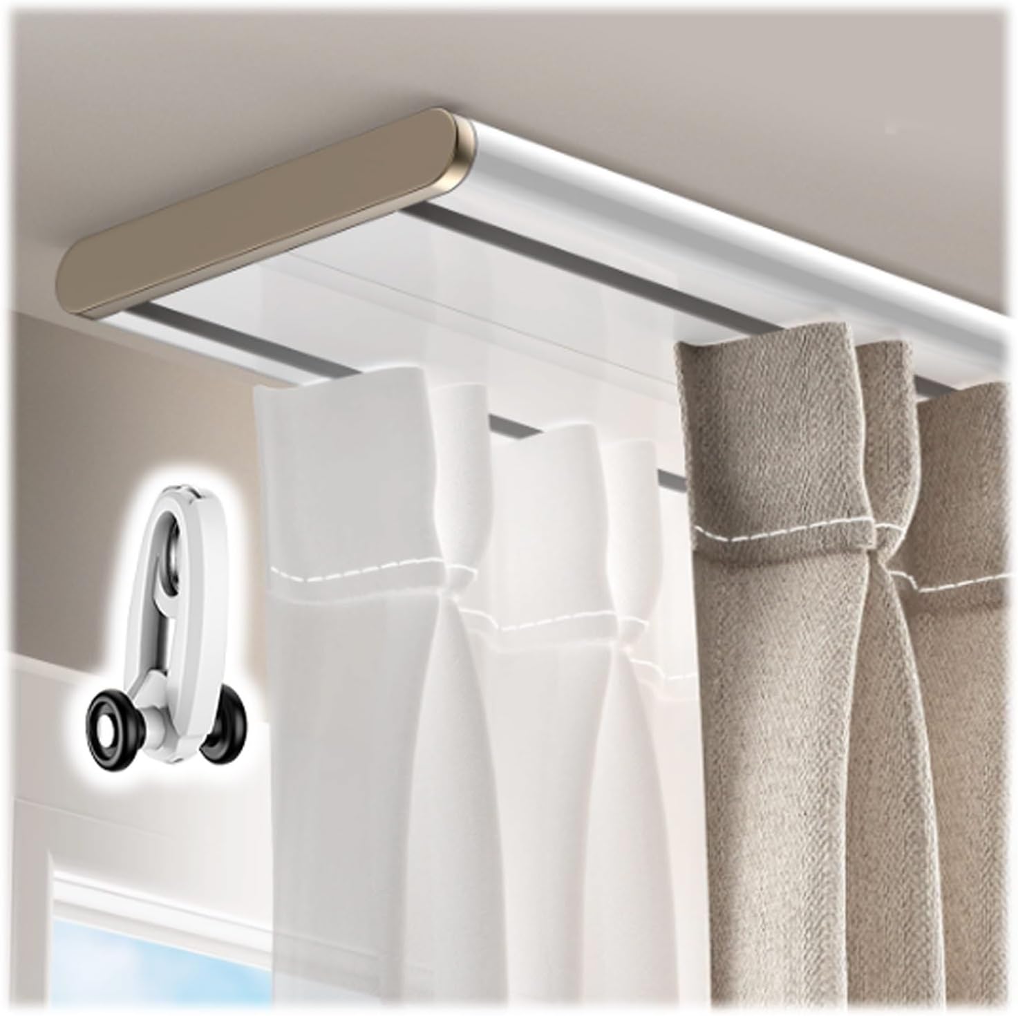 Ceiling Mounted Curtain Double Rails Aluminum Alloy Curtain Track Ceiling Mount(White,3.1ft/95 cm)