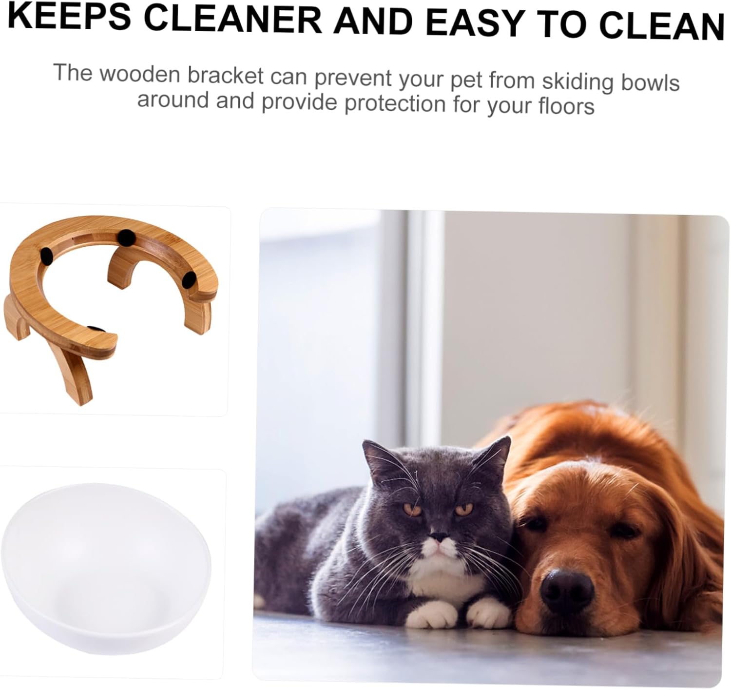 1Set Pet Bowl with Wooden Bracket Skid Cat Feeder for Food Water Tilted Bowl Easy to Elevated Design Durable Sturdy Structure for Cat