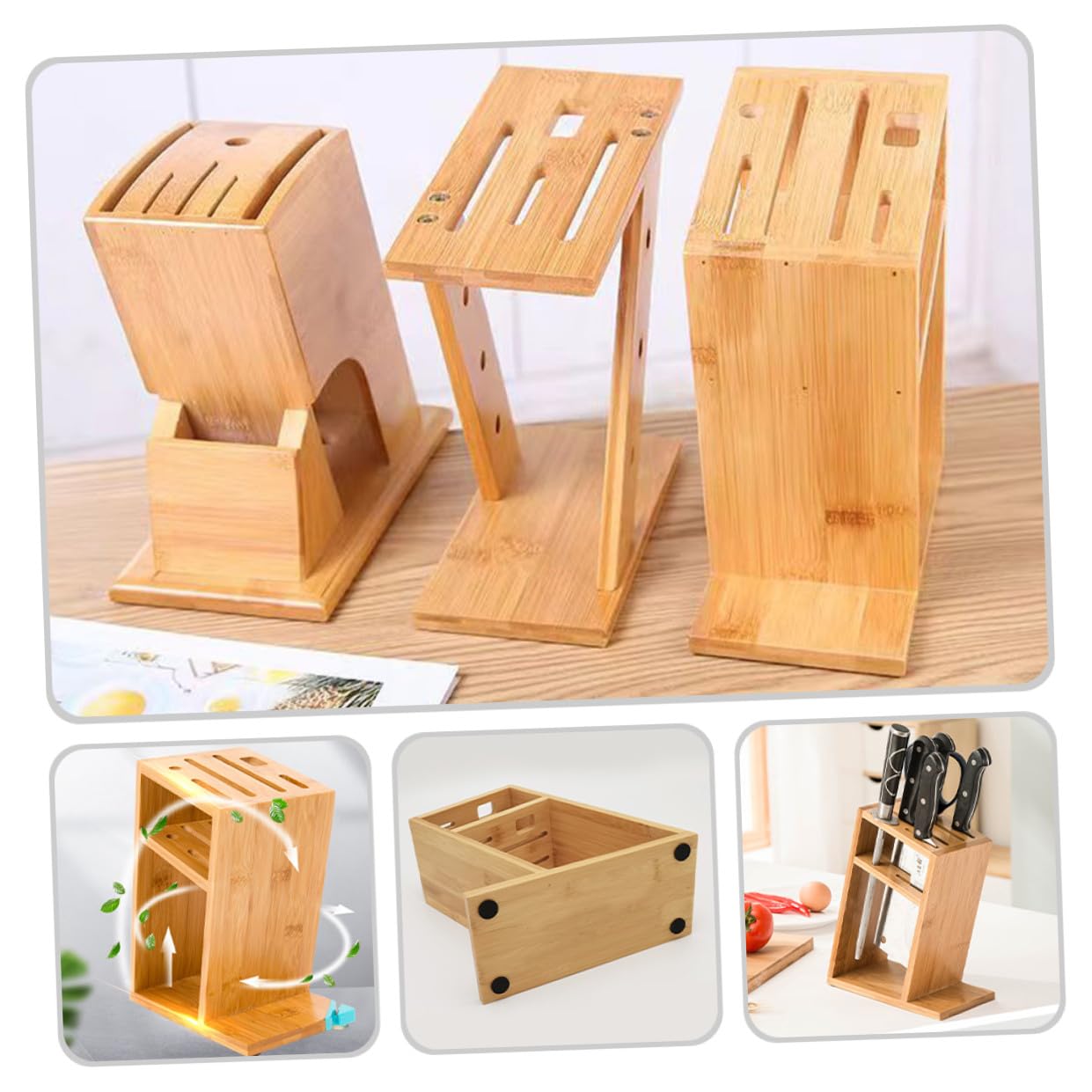 Support pour Couteaux en Bambou, Porte-ustensiles Multifonction