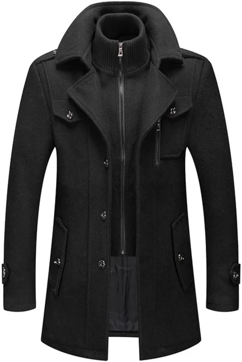 Men's Business Woolen Jacket - Double Neck Thickened Warm Wool Pea Coat For Men Winter Outerwear
