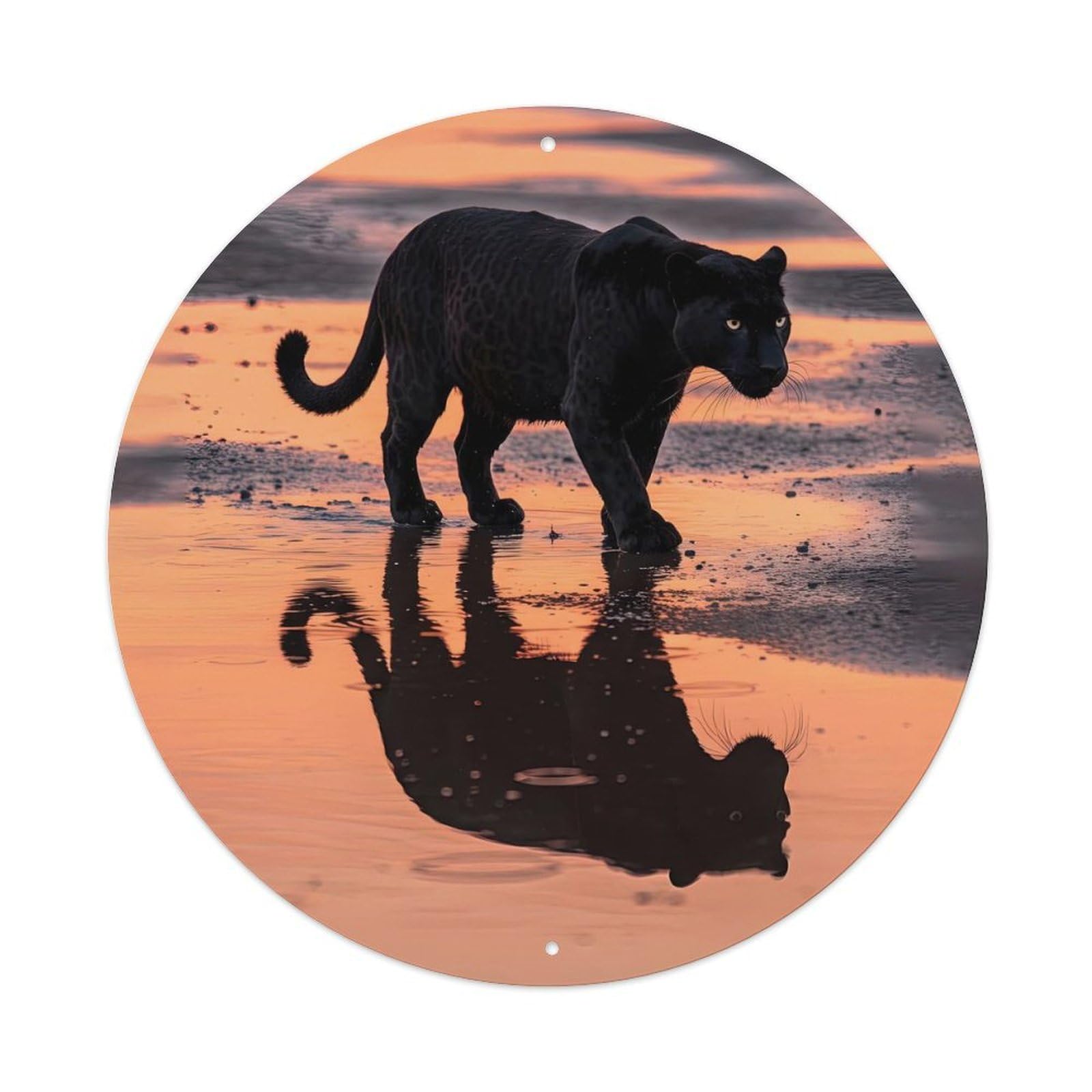 Cwbufd Vintage Style Animal Black Panther Walking In Water At Sunset With Reflection Vintage Metal Tin Sign Plaque Wall Decor For Cafe, Club Bar, Office, Garden Metal Poster 8X8inch