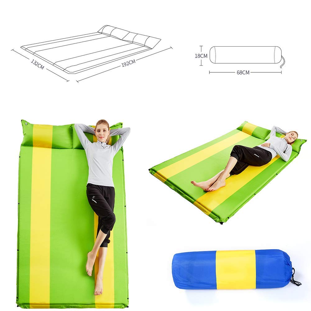 Doble Almohadilla Autoinflable, Colchoneta para Acampar Al Aire Libre con Almohada, Colchón De Espuma A Prueba De Humedad De 3 Cm, Colchón De Aire, Diseño De Costuras, para Caminar, Viajar