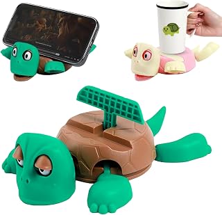 カメのコップマット スマホホルダー 【2個入り】3Dプリント 動くカメコースター 表情変化するオープンアイドタートルティーカップホルダー 耐熱/滑り止め/傷防止 誕生日プレゼント対応【スマホホルダー（グリーン+ピンク）】