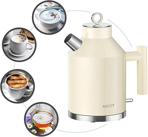 Miniatura 2 de ASCOT Hervidor eléctrico, hervidor de té eléctrico 1.6L 1500W Calentador de té retro y agua hirviendo, apagado automático y protección contra hervir