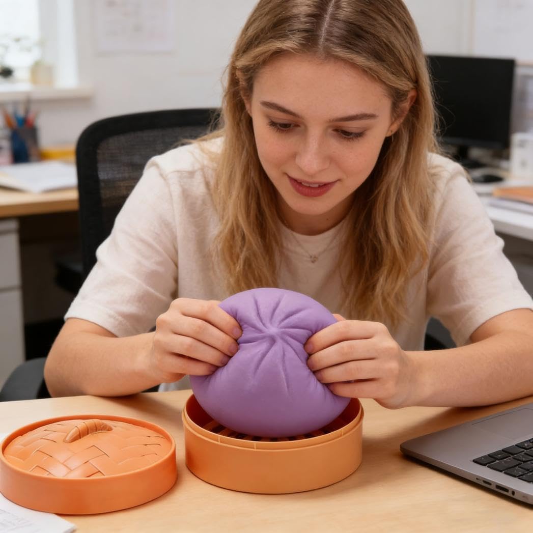 Giant 9.85 Inch Dumpling Squishies Stress Ball with Case – Soft Slow Rising Bun Fidget Toy, Cute Squeezable Toy for Adults, Desk Decor & Gift Party Favors Easter Basket Stuffers (Purple 1pc)