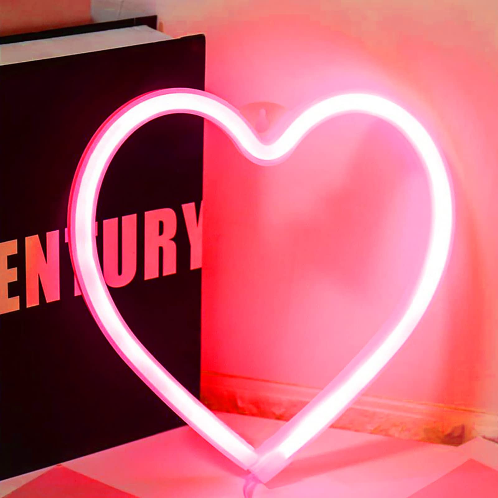 Letrero de neón de corazón rojo, funciona con pilas o USB, luz de neón LED para fiesta, bonita decoración del día de San Valentín y regalo, lámpara de decoración del hogar, luz de decoración de mesa y 2