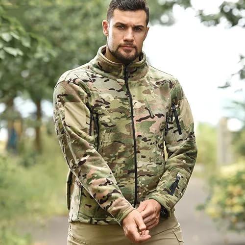 ZMIN Tactical Army Fleece Jacket Military Thermal Warm Camo1 Hunting Coats Mens Safari Jacket Outwear Windbreaker Black Camo XS - Image 2