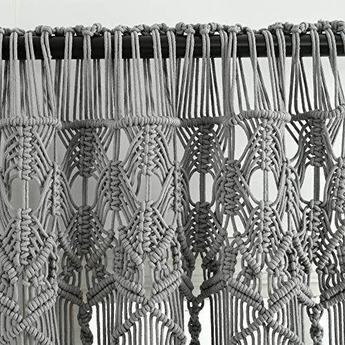 Lush Decor Boho Macrame Textured Cotton Window Curtain Panel Single 40" W x 63" L Gray - Macrame Curtains for Windows, Room Divider, Boho Wall Decor by Lush Decor - Image 3
