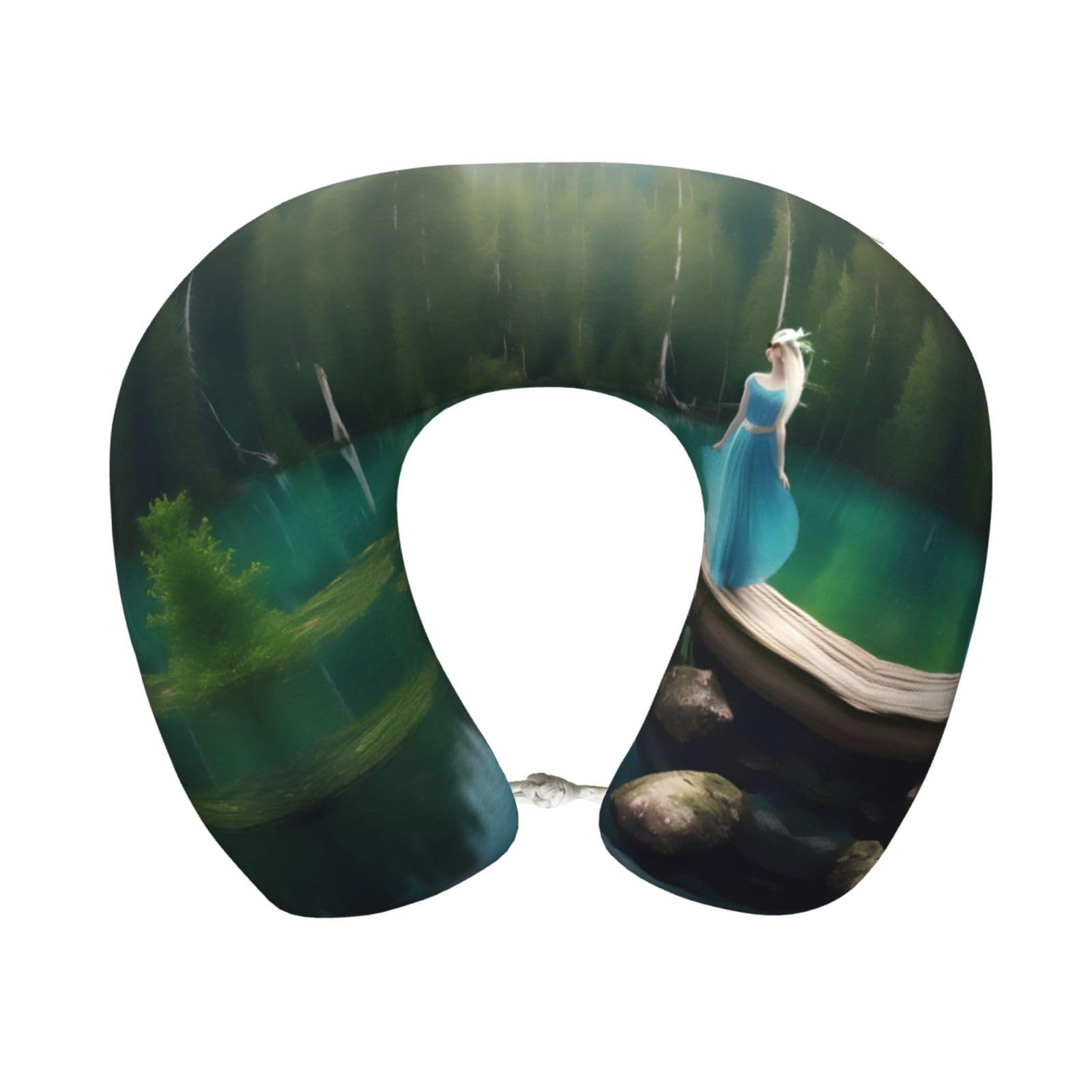 peiyeety Lake Fairy Print Custom U-Shaped Pillow,Memory Foam Cervical Neck Travel Pillow,for Home,Camping,Travelling