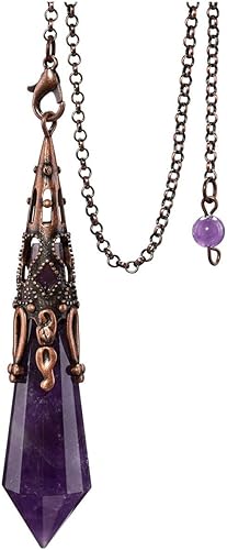 Jovivi Péndulo de adivinación de cristal de amatista natural con 12 tratamientos de terapia de radiestesia  Colgante de equilibrio de chakras