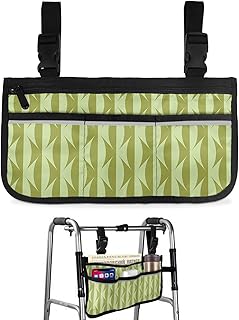 Green Geometric Wheelchair Side Bag Walker Bag, Simple Abstract Art Wheelchair Accessories Armrest Pouch, Organizer Storage Bag for Walkers, Rollators, Scooters, 7.3'x13'