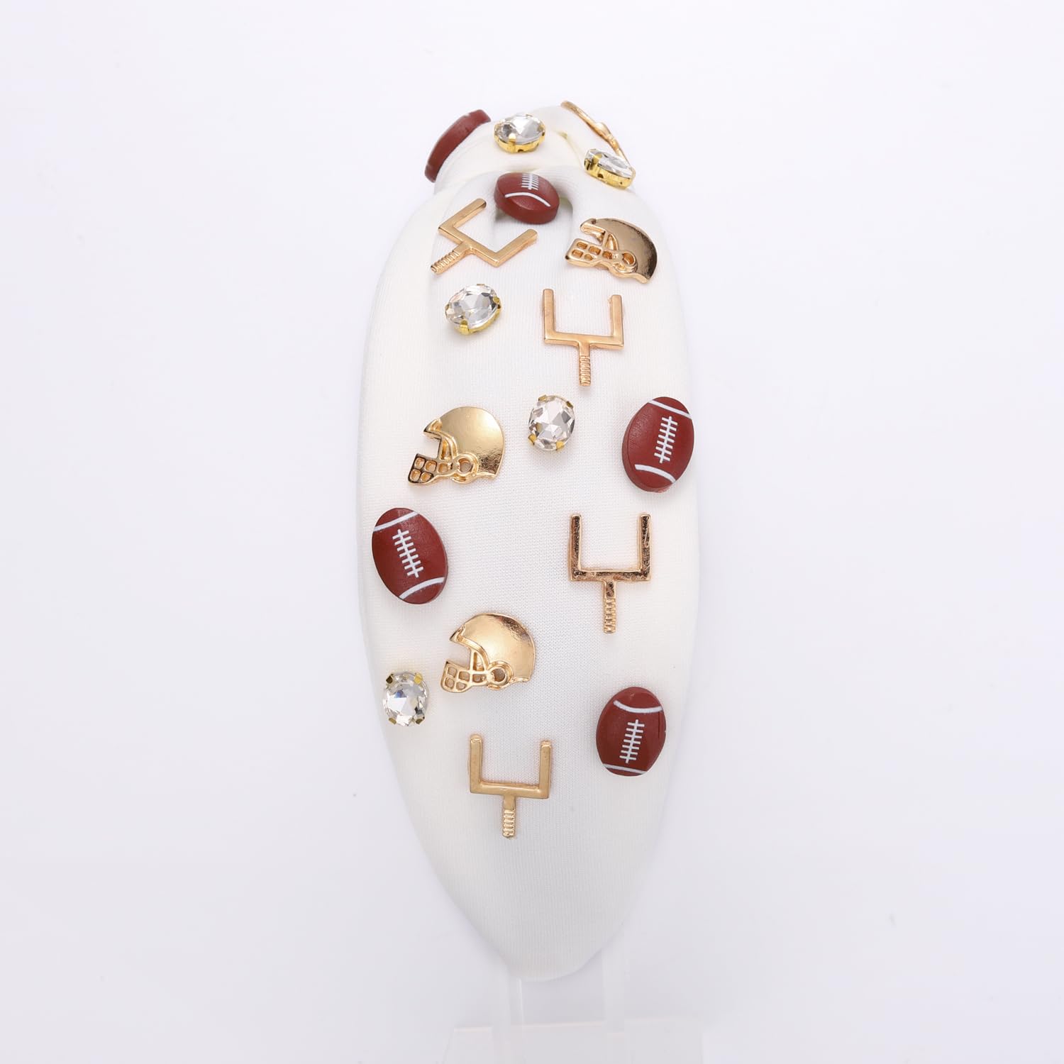 Football Headband for Women Beaded Rhinestone Crystal Knotted Hairband Jeweled Embellished Game Day Top Knot Headband Football Mom Hair Accessories (A-White Football) - Image 5