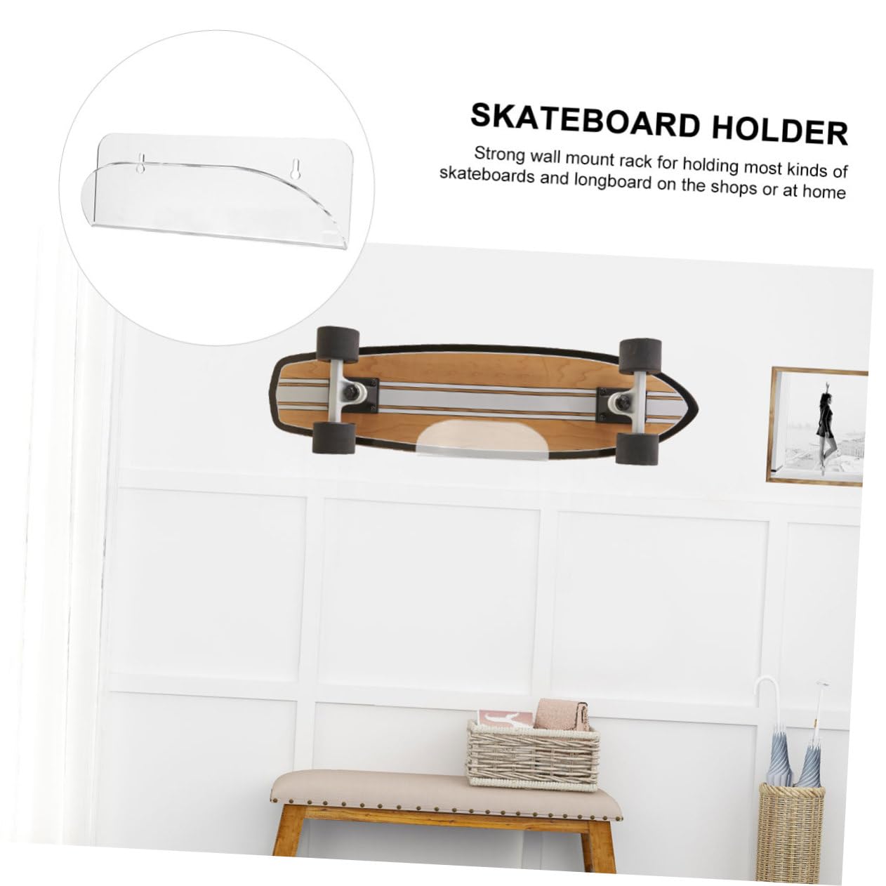 Kisangel 2 Pièces porte-skis wall shelf etendage mural skeatbord Rester présentoir de planche à roulettes support de planche à roulettes présentoir à long tableau Acrylique Transparent