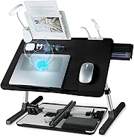 Vista 1 de iXTRA Laptop Lap Desk with Cooling Fan - Adjustable with Light, USB, Storage Drawer - Folding Bed Desk,22.04"*12.59",Black