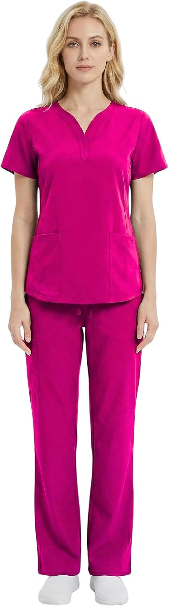 M&M SCRUBS Womens Ultra Soft Drop-Neck 2 Pocket Scrub Set