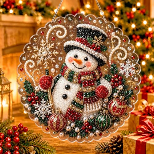 Christmas Pearl Diamond Painting Suncatcher Kit, DIY Acrylic Hanging Decor
