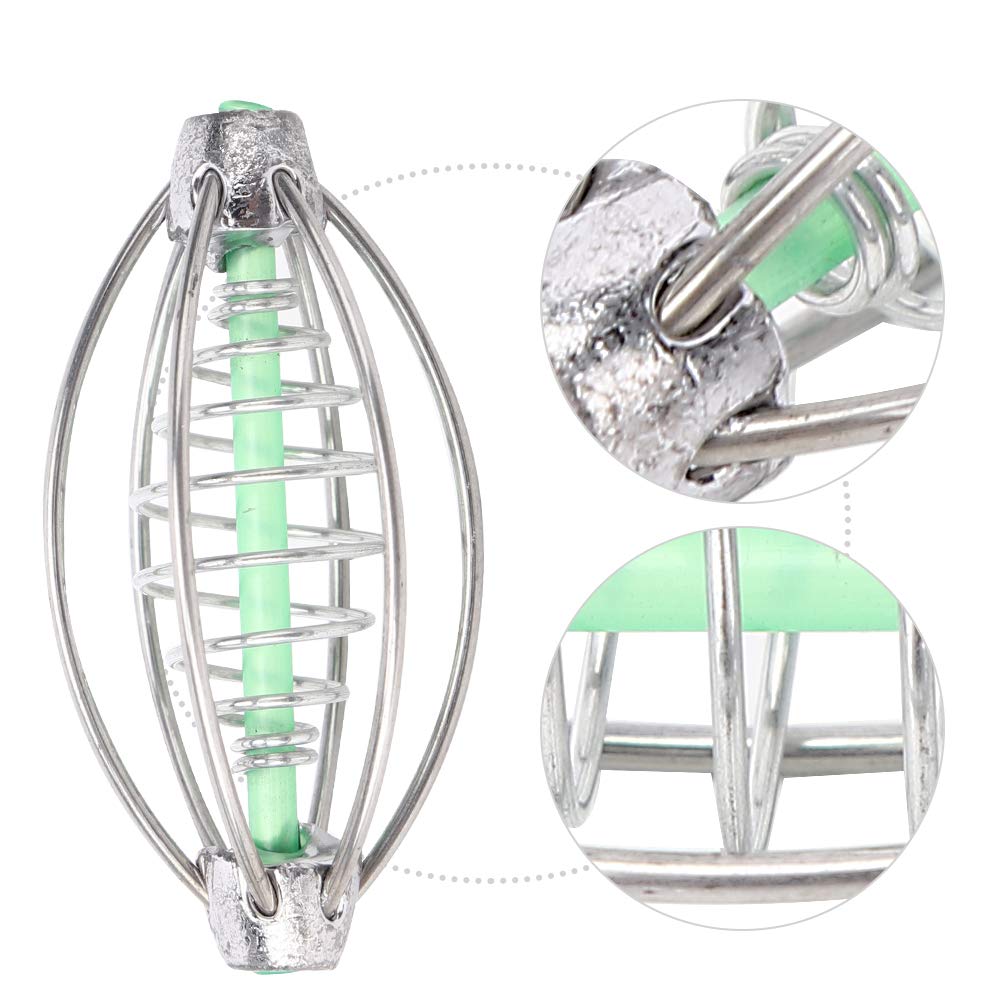 Panier d'alimentation de Pêche, 10 Pièces Mangeoire de Pêche à la Carpe en Acier Inoxydable Mangeoire de Pêche à Ressort Support de Cage D'appât Accessoire