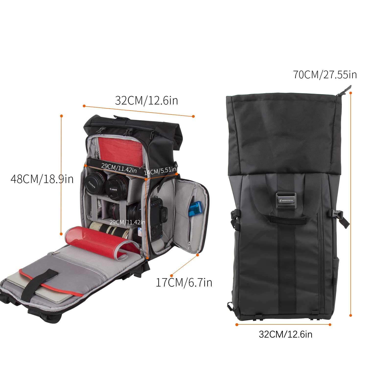 Camera Backpack Besnfoto, Waterproof Photography Photo Bag Roll Top