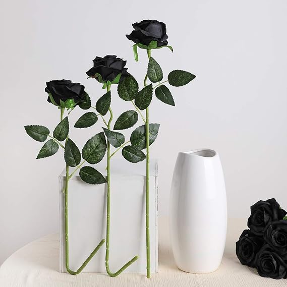 Veryhome 10 Pcs Flower Decoration Artificial Roses Silk Flowers Fake Single Stem Blooming Rose Bridal Bouqets For Wedding Home Birthday Party Arrangment Garden Decoration (Black)