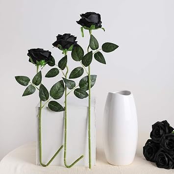 Veryhome 10 Pcs Flower Decoration Artificial Roses Silk Flowers Fake Single Stem Blooming Rose Bridal Bouqets For Wedding Home Birthday Party Arrangment Garden Decoration (Black)