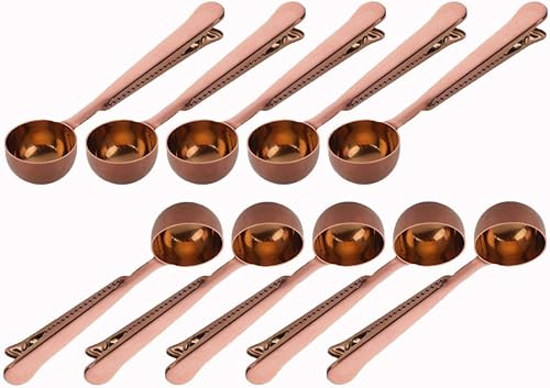 Miniatura 5 de Cuchara y clip de 10 unidades, 2 en 1 de acero inoxidable, 1 cucharada, cuchara medidora de tierra con clip para bolsa para café y té