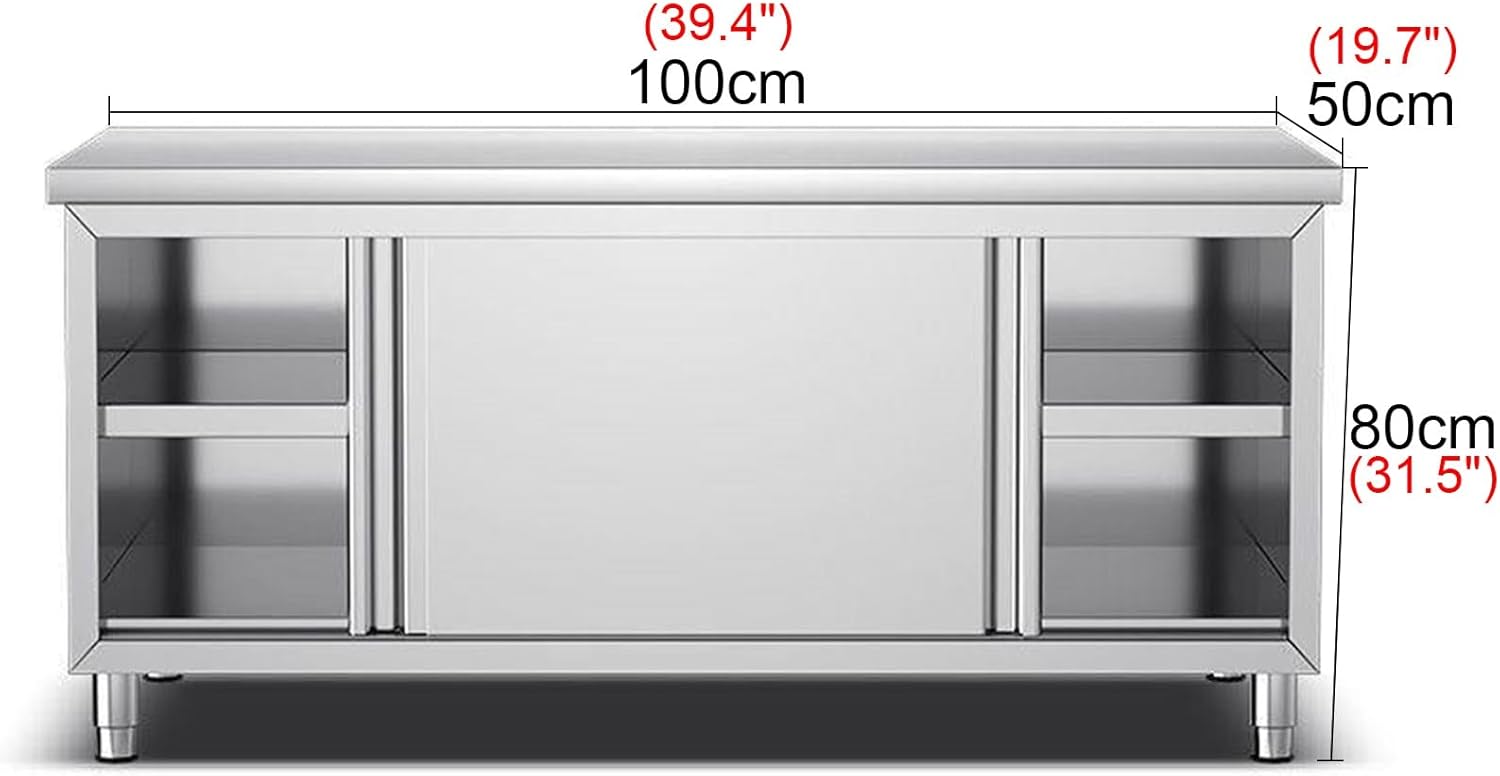 Stainless Steel Workbench Multifunctional Workbench Commercial Kitchen Prep Table Workbench Sliding Door Metal Table