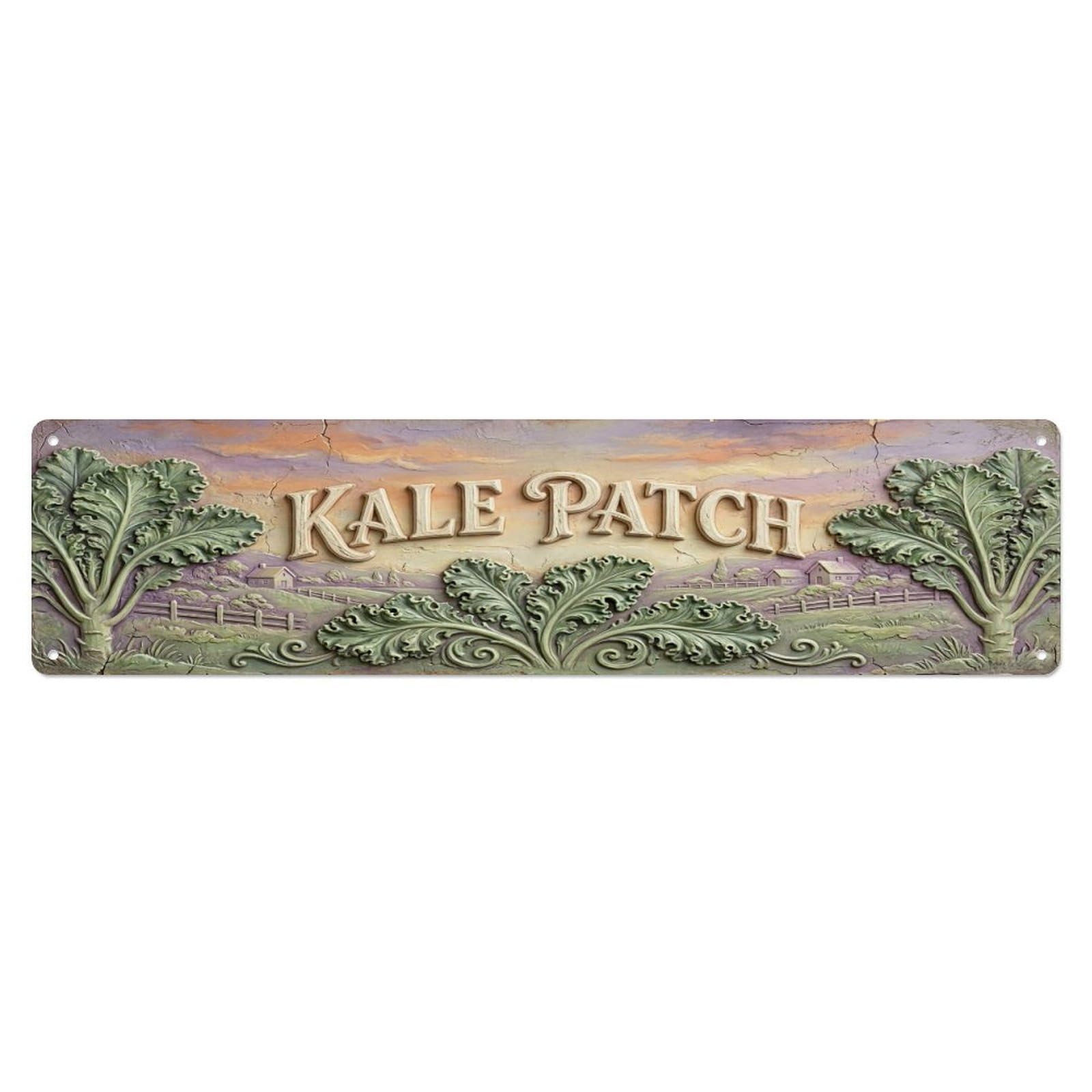 Olhnbad 4X16inch(10X40cm) Vintage Cottagecore Garden Kale Patch Relief Metal Tin Sign