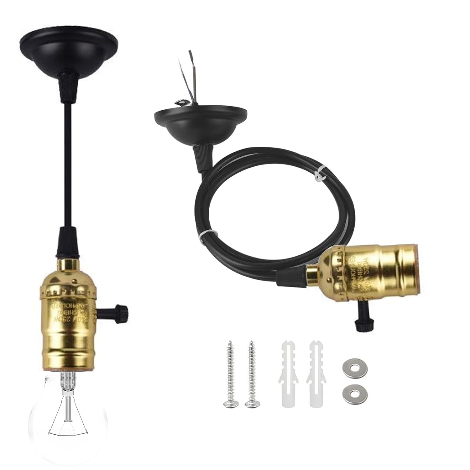 JUSTHERE Industrial Mini Pendant Light Kit, DIY Vintage Hanging Lighting Socket, for E26 E27 Edison Bulb, Lamp Holder for Kitchen Bedroom Home Corridor Studio Office (Pack of 4)