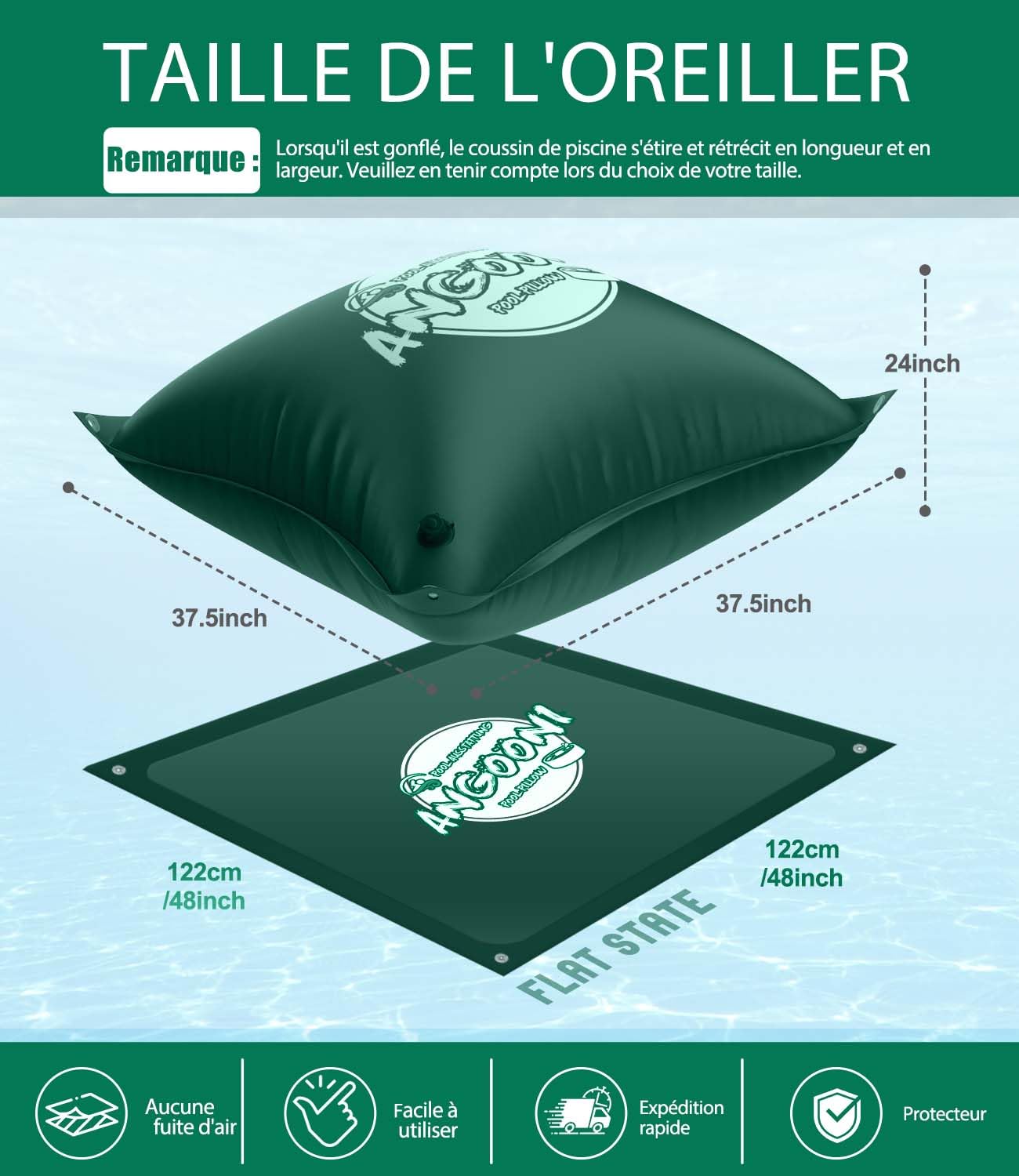 Angooni Lot de 6 coussins de piscine d'hiver XXL 120 x 120 cm | Coussin d'air pour piscine avec double couture pour couverture de piscine | Coussin de piscine pour l'hiver | Avec valve Boston double
